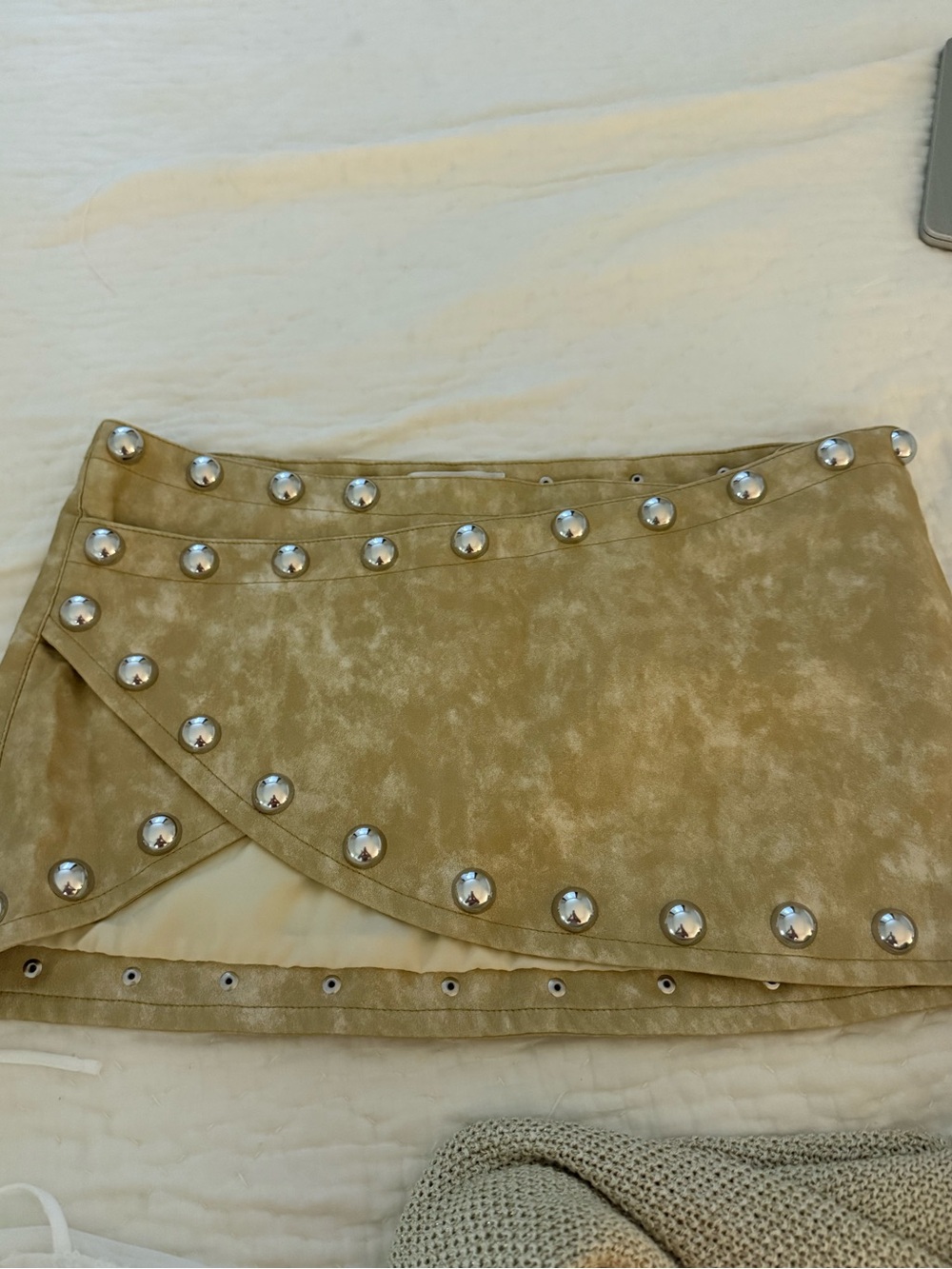Jaded London Tan Faux-Suede Mini Skirt with Silver Studs